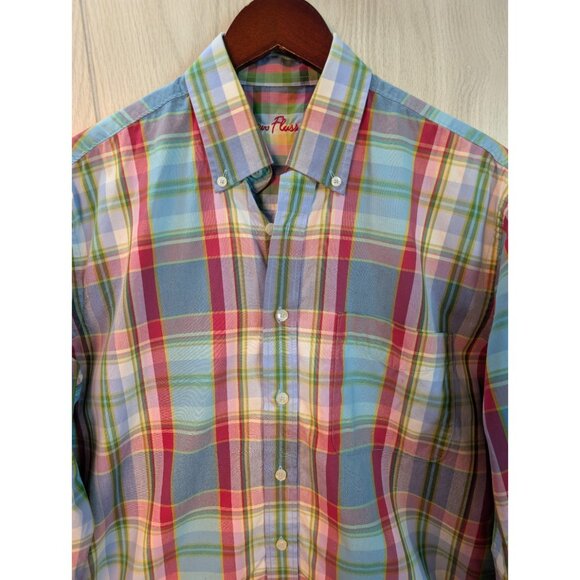 Alan Flusser Shirt Mens Medium Long Sleeve Plaid Button Down Cotton Casual - Picture 2 of 8